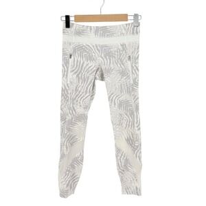 Lululemon Inspire Palm Camo White Nimbus Mesh Panel Leggings Grey White Size 4